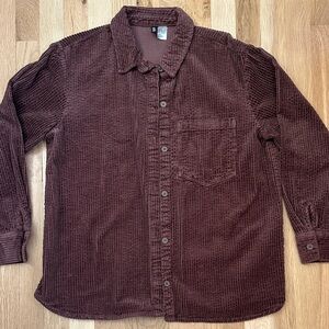 H&M Corduroy Button-Down Shirt in Dark Brown
